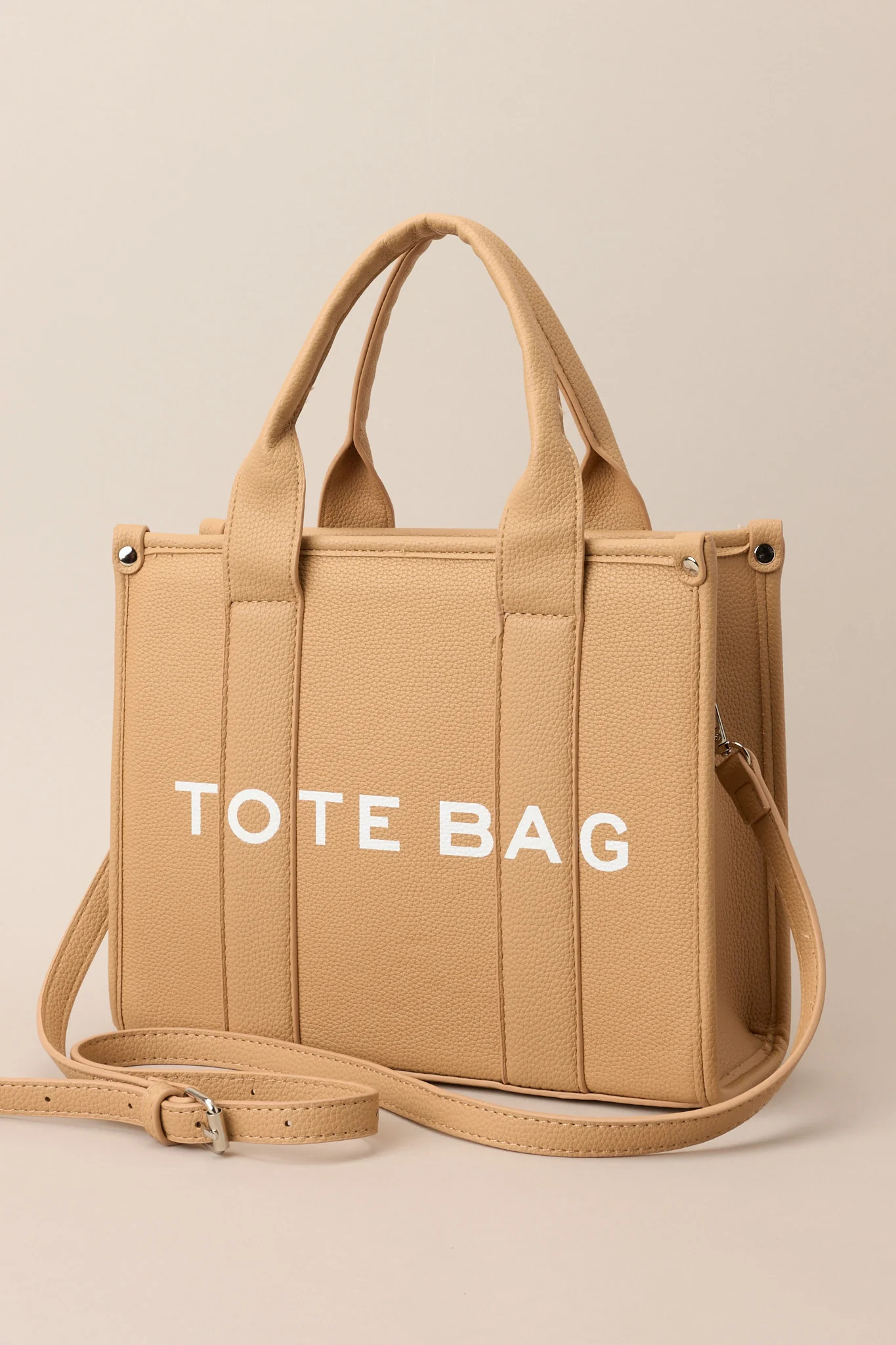Living On Purpose Tan Faux Leather Tote Bag | Red Dress