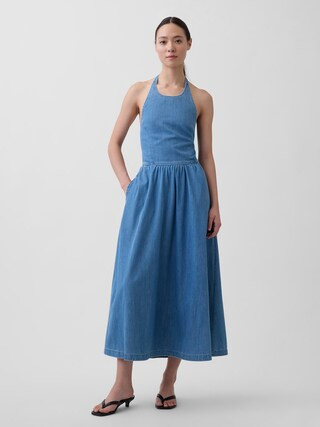 Denim Tie-Back Halter Maxi Dress | Gap (US)