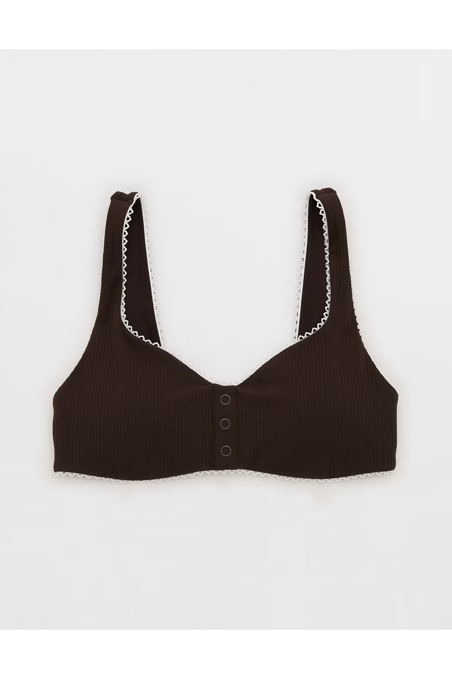 OFFLINE By Aerie Real Me XTRA Rib Picot Sports Bra Women's Deep Earth XXS | American Eagle Outfitters (US & CA)