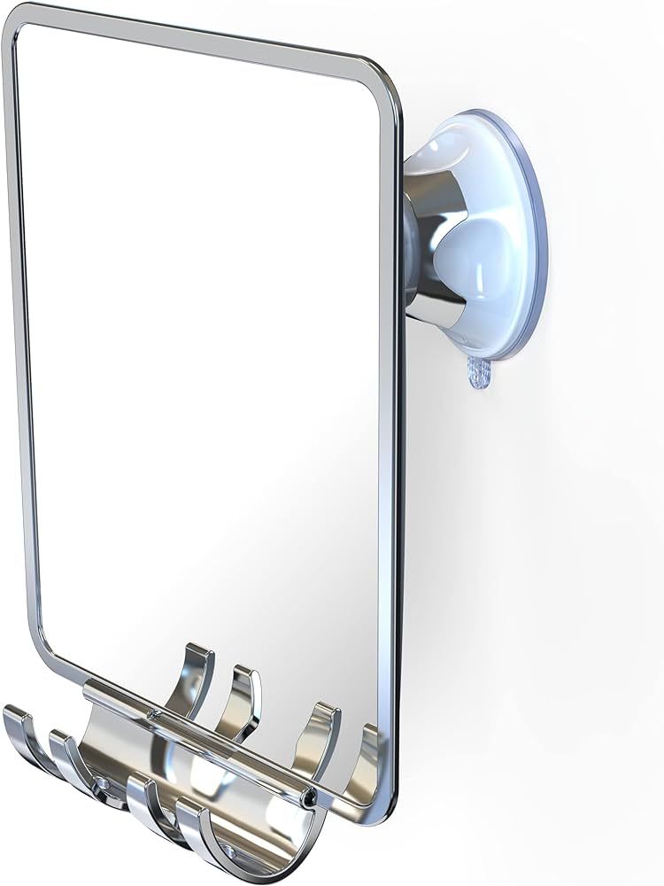 Luxo Shower Mirror, Fogless Shower Mirror with Removable Razor Holder, Chrome, Plastic, Modern St... | Amazon (US)