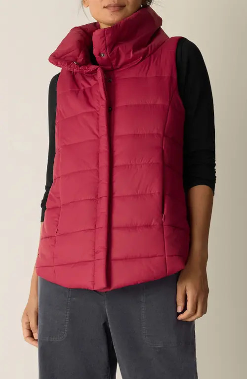 Eileen Fisher Stand Collar Puffer Vest in Ruby at Nordstrom, Size Small | Nordstrom