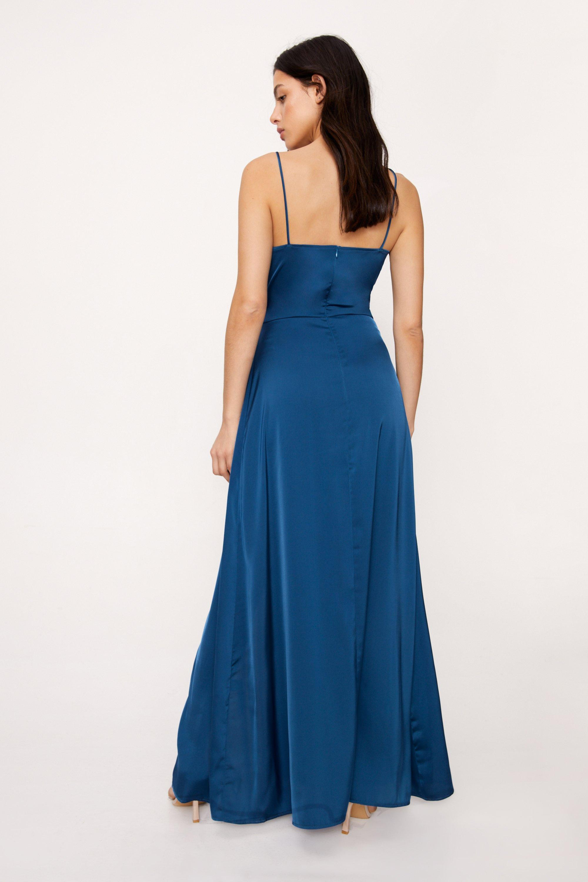 Satin V Neck Slit Maxi Dress | NastyGal (UK, IE)