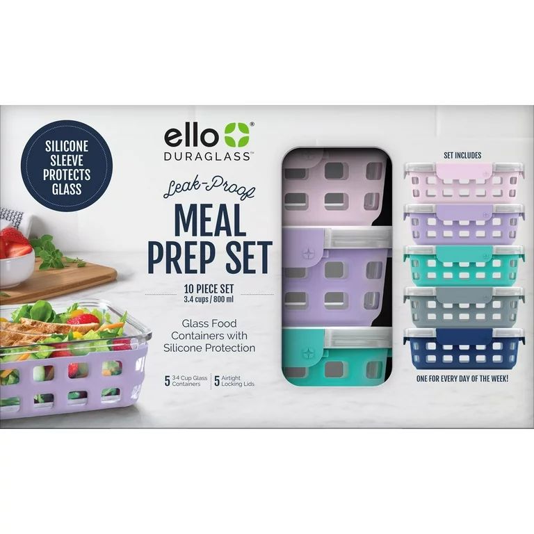Ello Glass 3.4 Cup 27 Ounce Duraglass Food Storage Meal Prep Container Set, 10 Piece | Walmart (US)