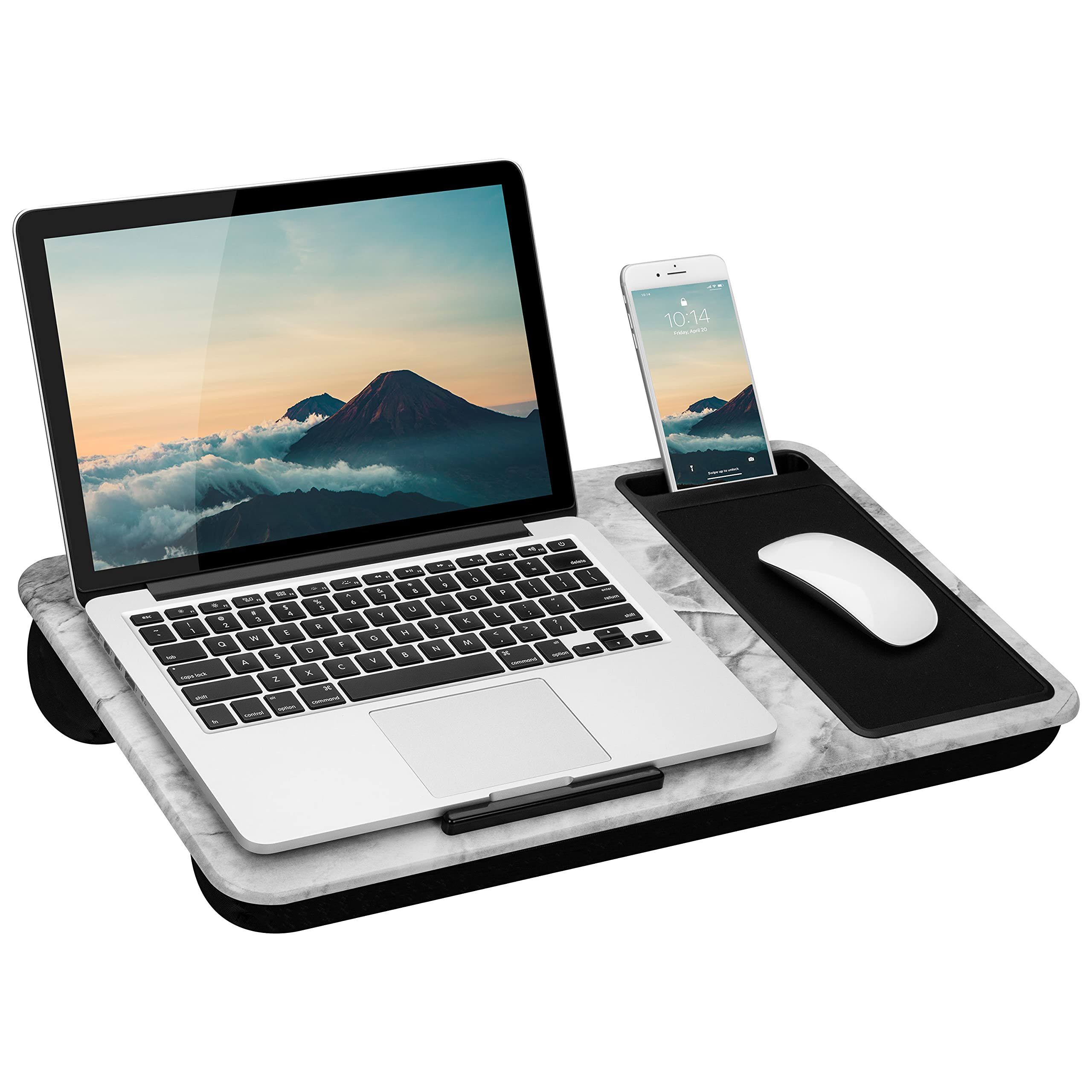 LapGear Home Office Lap Desk with Device Ledge, Mouse Pad, and Phone Holder - White Marble - Fits Up | Amazon (US)