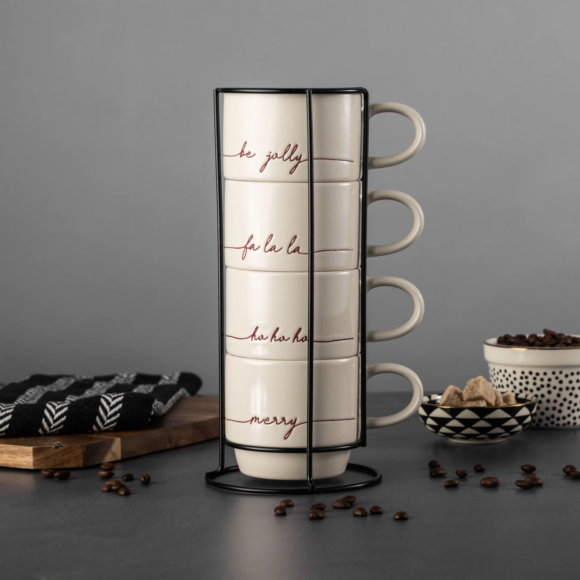 Thyme & Table 10.5 fl oz Falala 4-Pack Ceramic Stacking Mugs - White | Walmart (US)