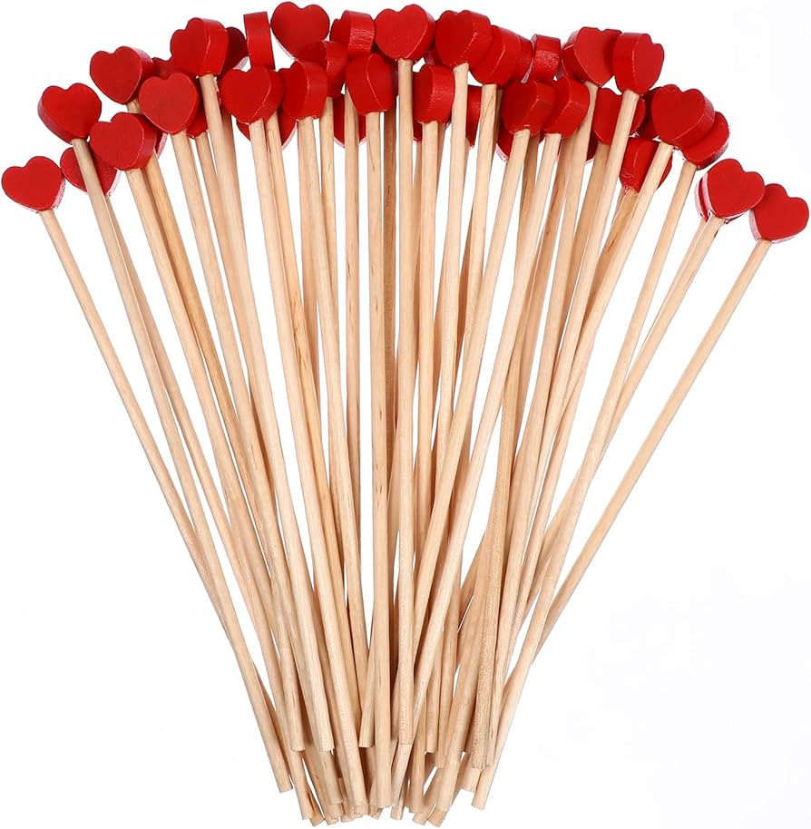 Cabilock 100 Pcs Wooden Coffee Stirrers 6.1 Inch Red Heart Stirring Sticks Creative Coffee Stir S... | Amazon (US)