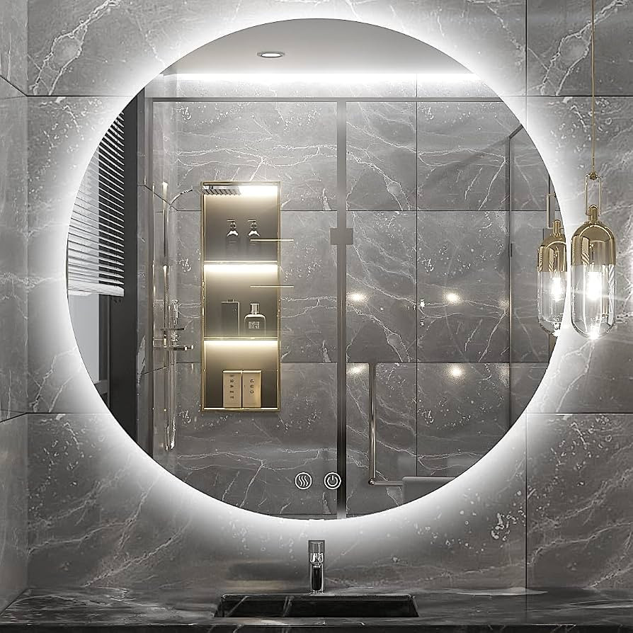 30 Inch Round LED Bathroom Mirror - 6000K Daylight Backlit, Anti-Fog & Dimmable, Frameless Waterp... | Amazon (US)