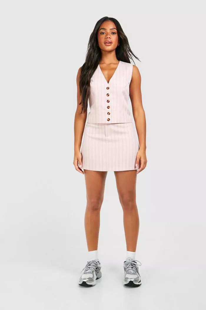 Tonal Stripe Fitted Waistcoat | Boohoo.com (UK & IE)