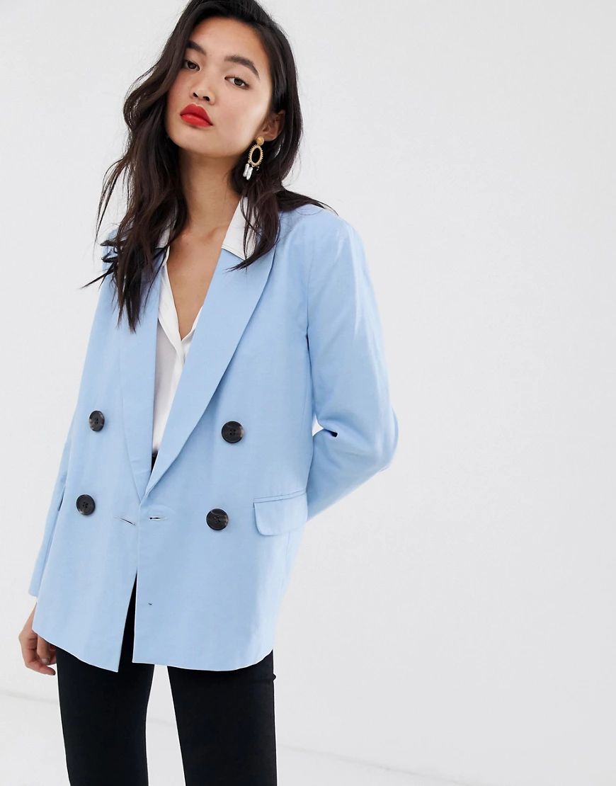 River Island double breasted blazer in light blue | ASOS (Global)