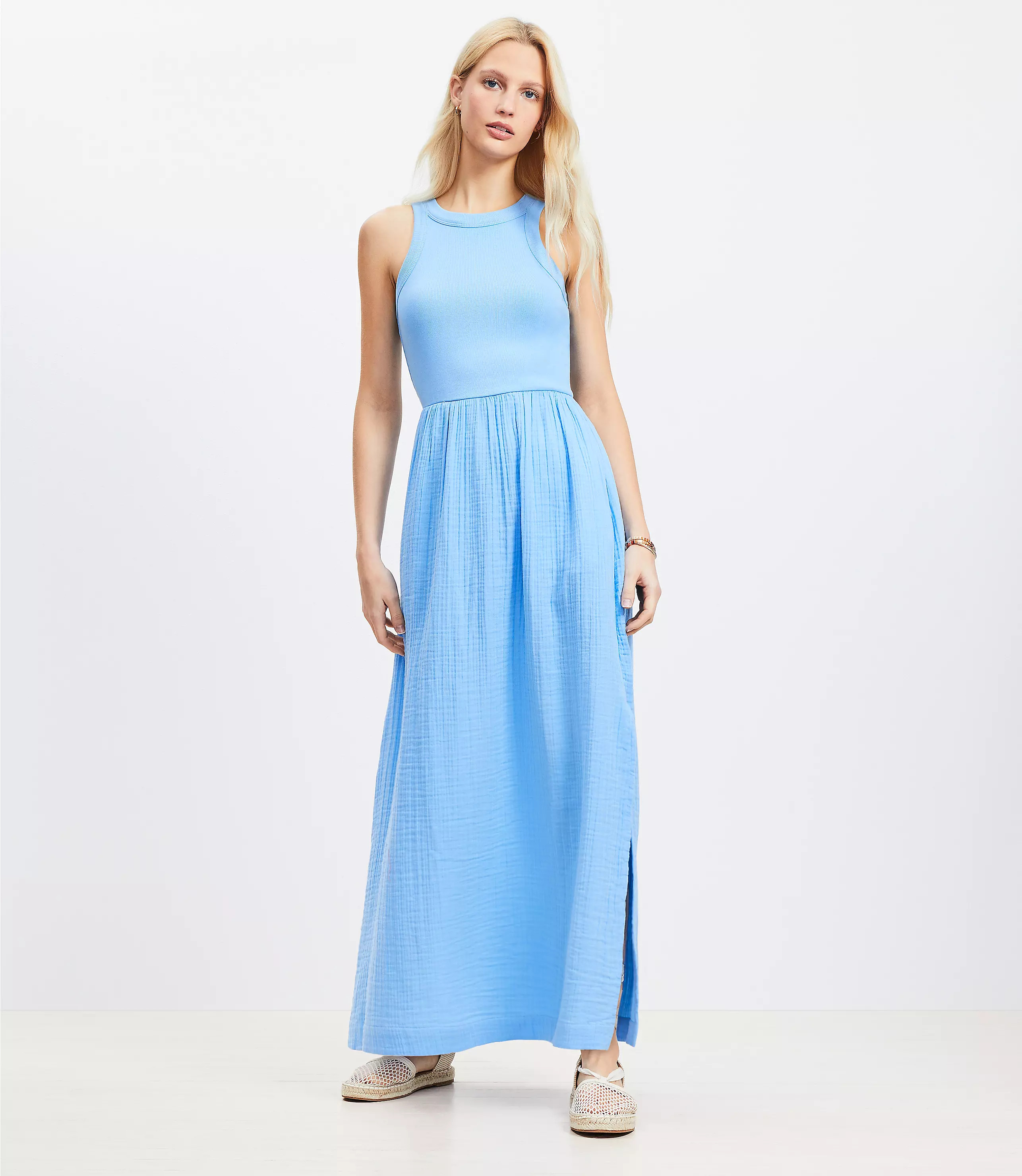 LOFT Beach Triple Cloth Mixed Media Maxi Pocket Dress | LOFT