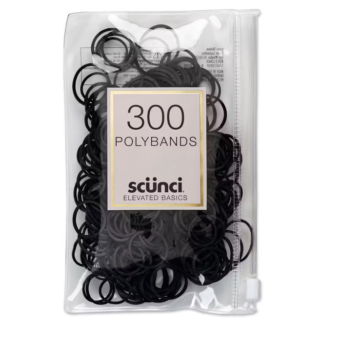 scunci Mixed Size Polybands in Zippered Pouch Black - 300pk | Target