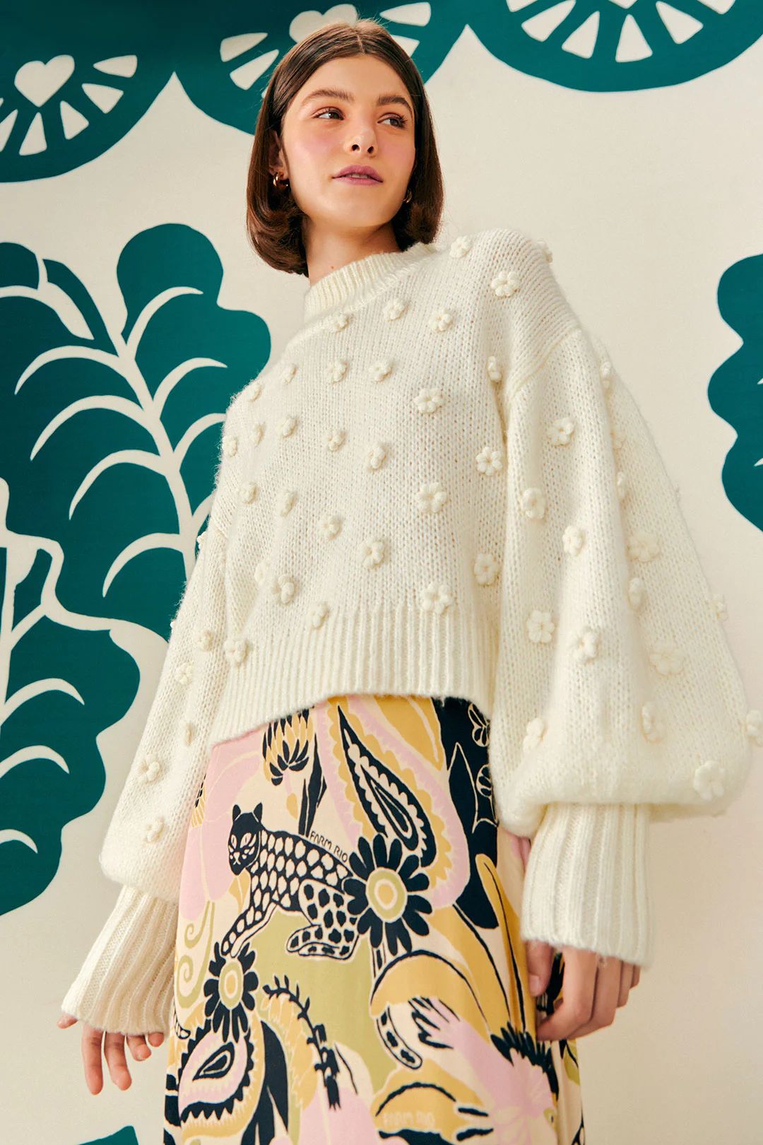 White Handmade Flowers Sweater | FarmRio