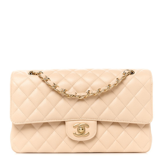 Caviar Quilted Medium Double Flap Beige | FASHIONPHILE (US)