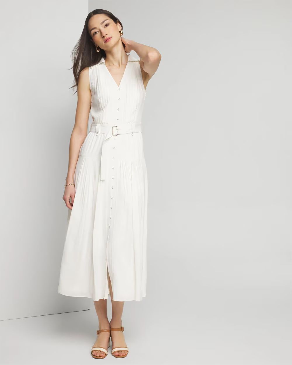 Sleeveless Utility Collar Midi Dress | White House Black Market