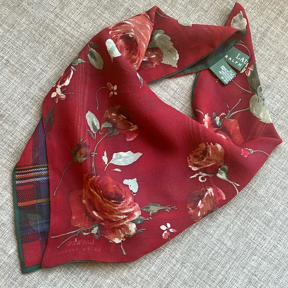 Vintage Rose and Plaid Lauren Ralph Lauren Silk Square Double Sided Scarf 16" | Poshmark