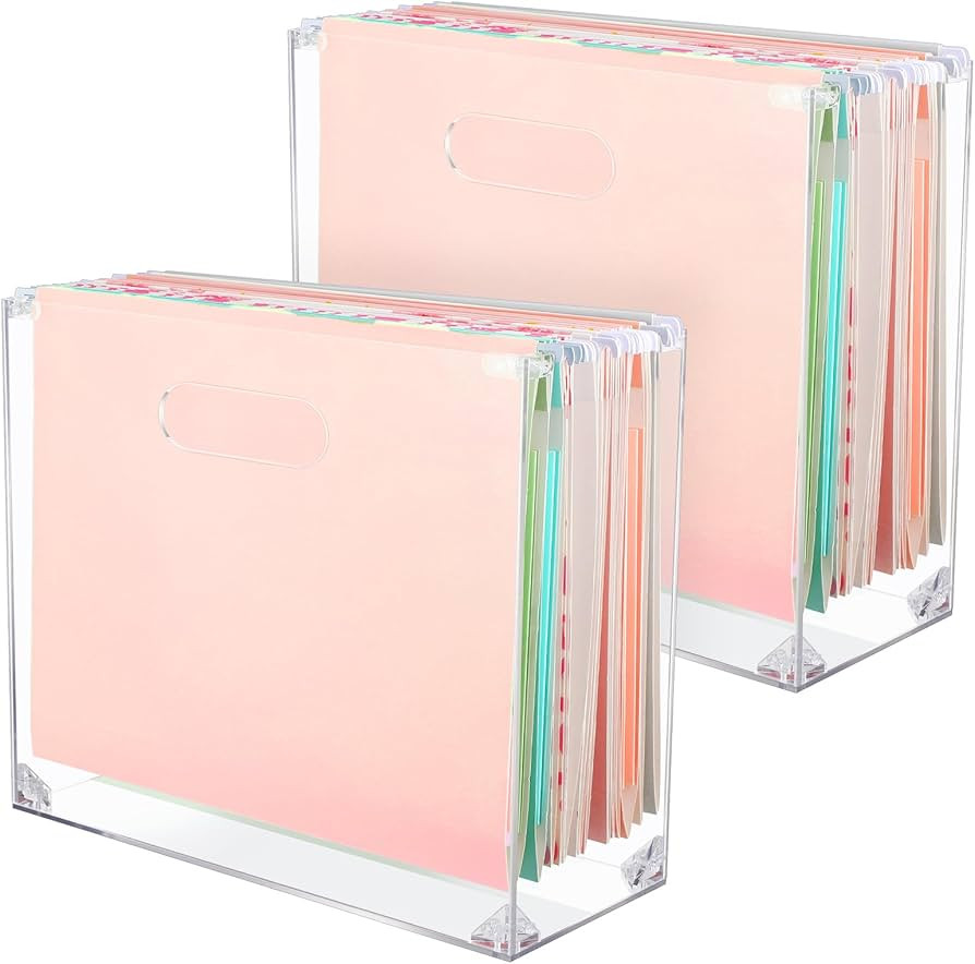 Sintuff 2 Pcs Clear File Box Slim Acrylic File Organizer with Handle Acrylic Small Hanging File H... | Amazon (US)