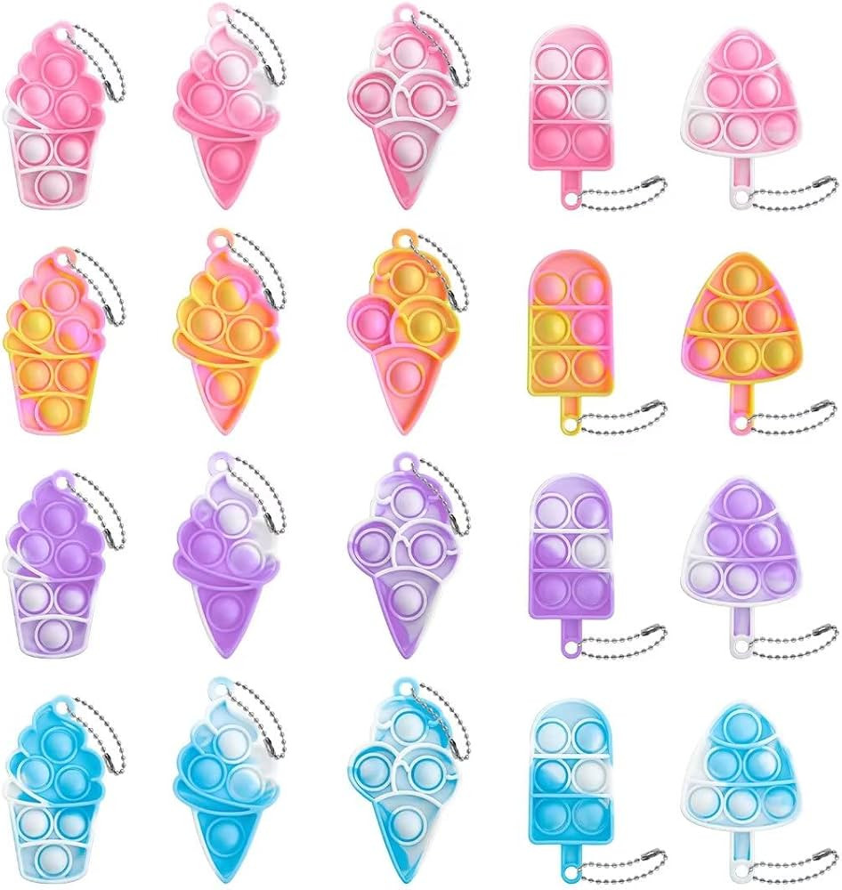 20 Pcs Simple Fidget Toys Pop Fidget Toy Keychain Toy Mini Stress Relief Hand Toys Ice Cream Pop ... | Amazon (US)