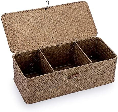 Hipiwe Storage Basket with Lid 3 Compartment Toilet Tank Toilet Paper Basket Holder Handwoven Wic... | Amazon (US)