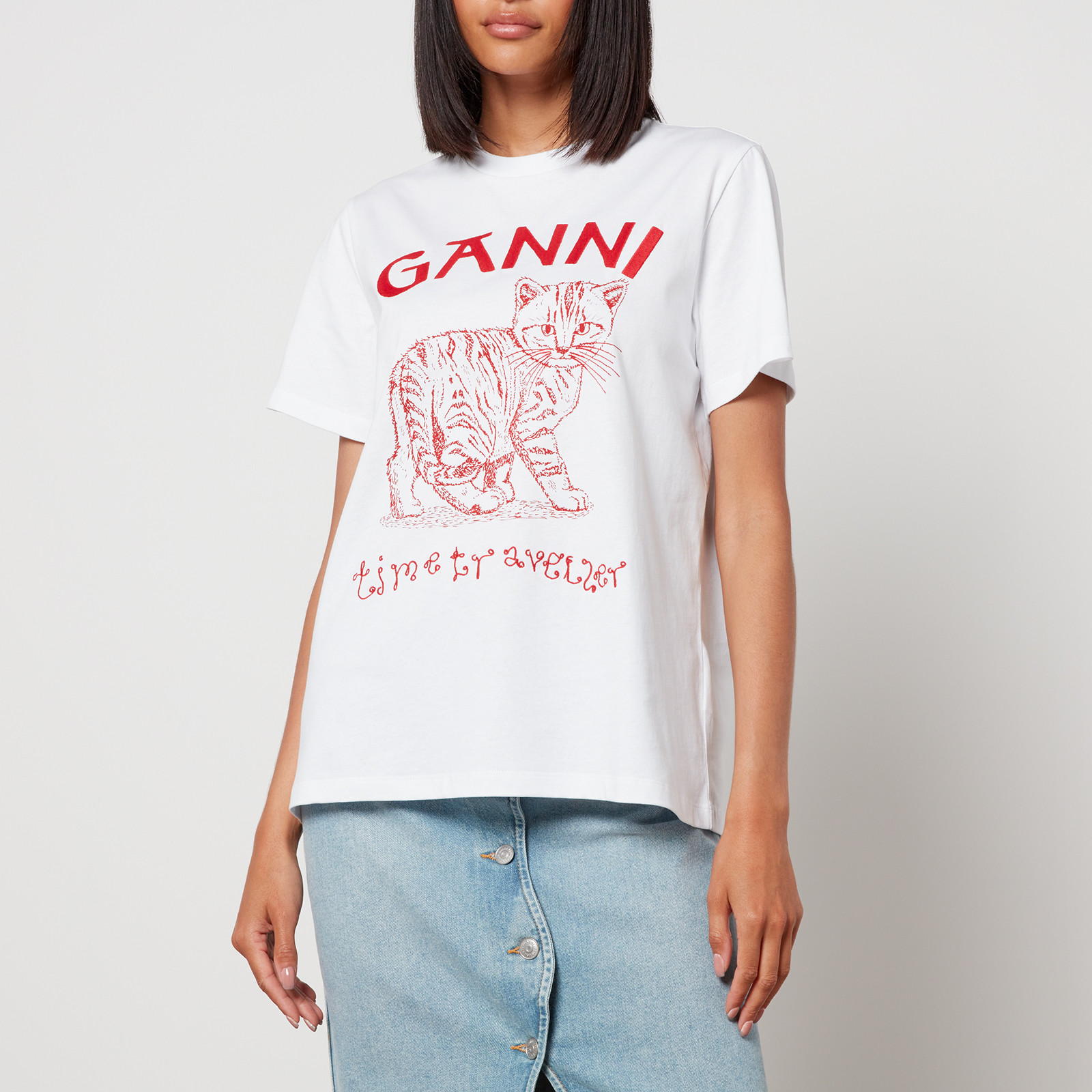 Ganni Future Organic Cotton-Jersey T-Shirt - S | Coggles | Coggles (Global)
