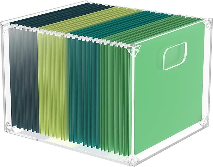 MaxGear Hanging File Organizer Box, Acrylic File Folder Organizer with Handles, Clear File Box Or... | Amazon (US)