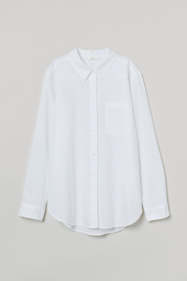 H & M - Linen-blend shirt - White | H&M (UK, MY, IN, SG, PH, TW, HK)