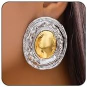 Mixed Metal Statement Earrings for Women Chunky Earrings Big Statement Large Oval Round Pebble Sh... | Amazon (US)