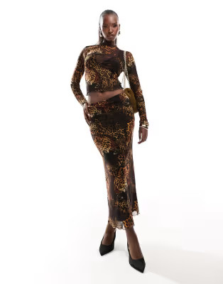 ASOS DESIGN printed mesh leopard high neck top and skirt in leopard print co-ord | ASOS (Global)