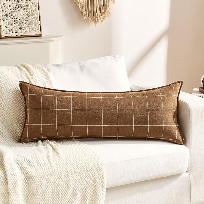 CARRIE HOME Farmhouse Brown Long Lumbar Body Throw Pillow Covers 14x36 1 Pack, Brown Boho Long De... | Amazon (US)