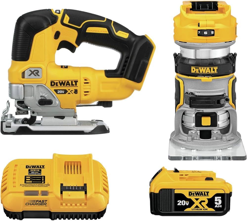 DEWALT 20V MAX Router Tool and Jig Saw, Cordless Woodworking 2-Tool Set with Battery and Charger ... | Amazon (US)