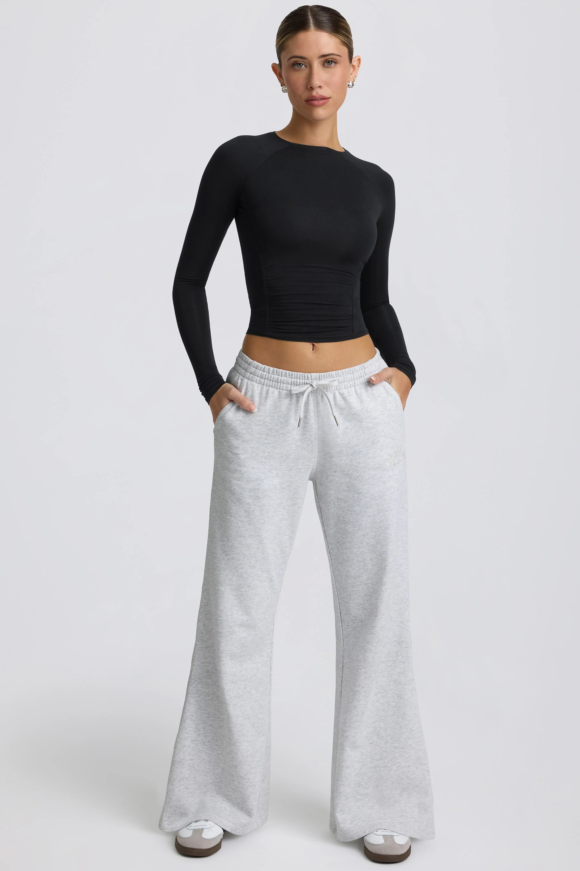 Low-Rise Wide-Leg Joggers in Grey Marl | Bo+Tee