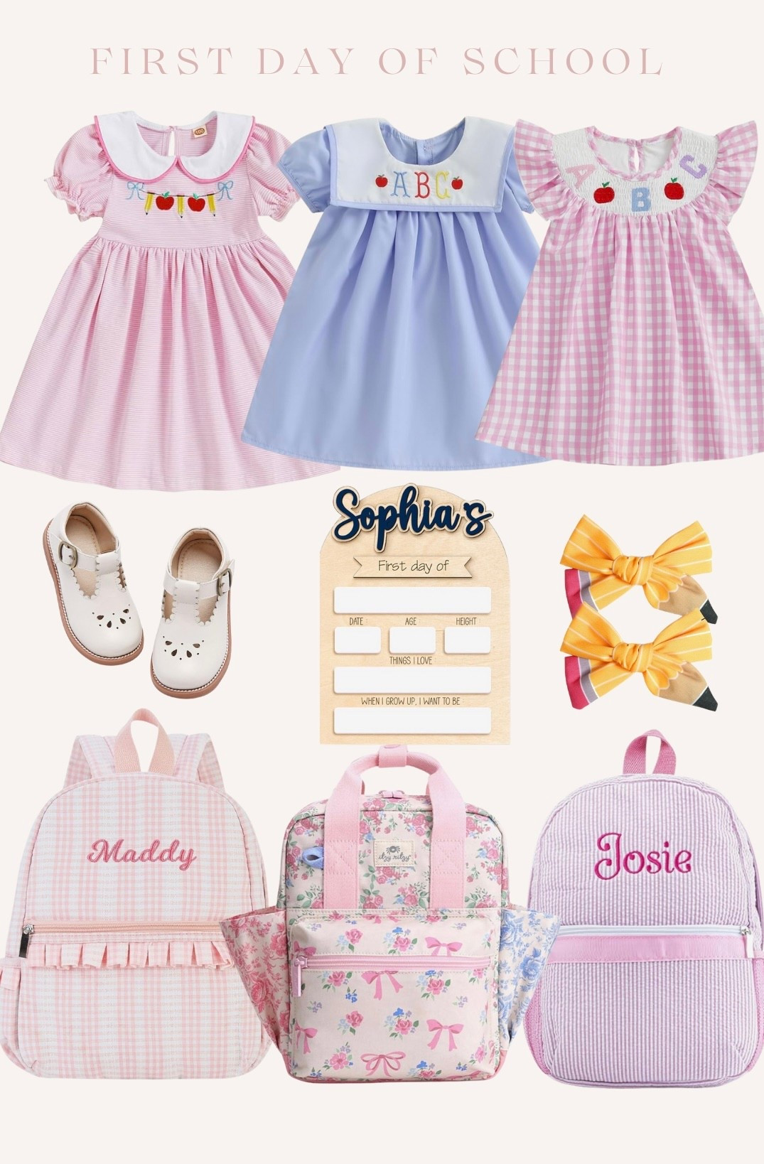 Back to school 
First day of school custom board
Toddler girl back packs 
Toddler girl school dresses 
Amazon back to school finds


#LTKFamily #LTKKids