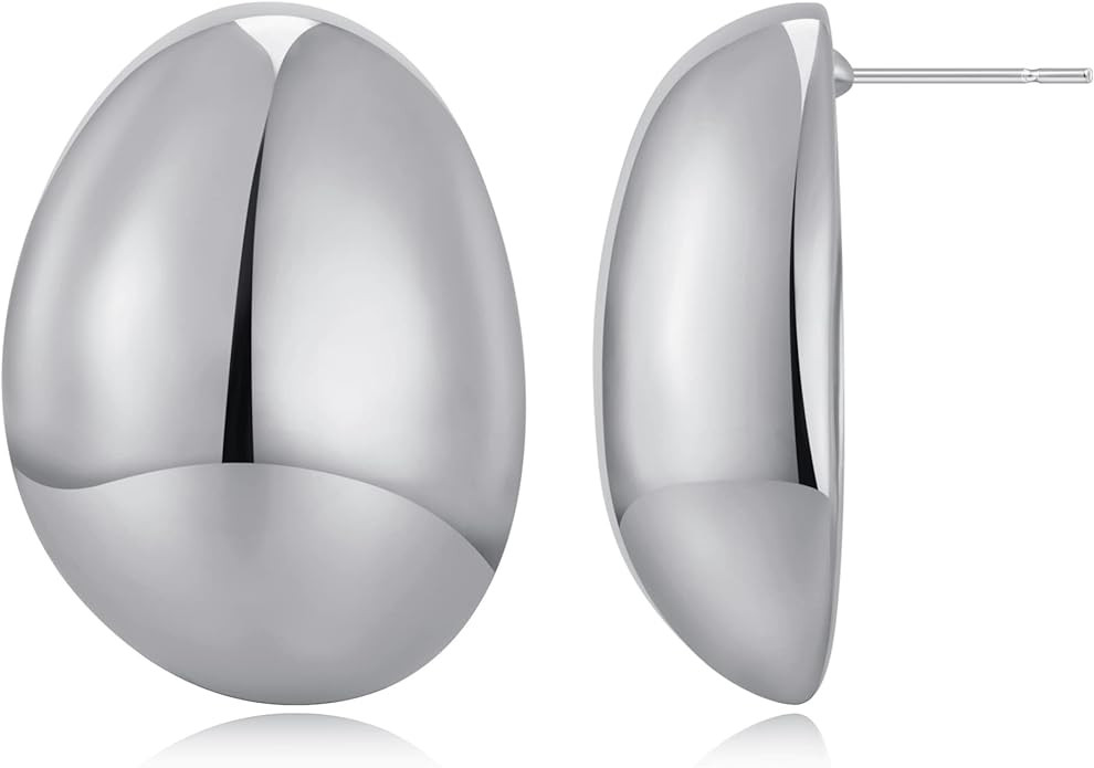 Gold Silver Big Oval Dome Circle Square Ball Wide Hoop Earrings Geometry Statement Earrings for W... | Amazon (US)