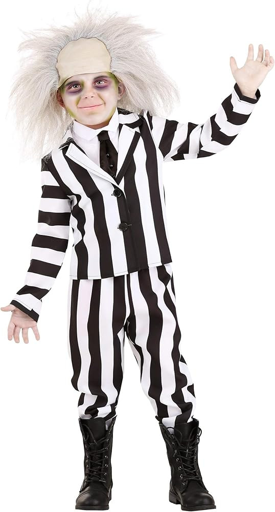 Toddler Beetlejuice Costume, Black & White Striped Suit Tuxedo for 80s 90s Movie Cosplay & Halloween Dress-Up | Amazon (US)
