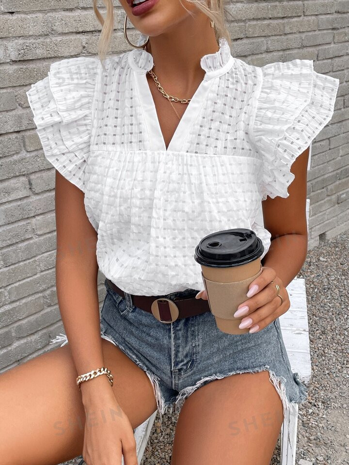 SHEIN VCAY Butterfly Sleeve Popover Blouse | SHEIN