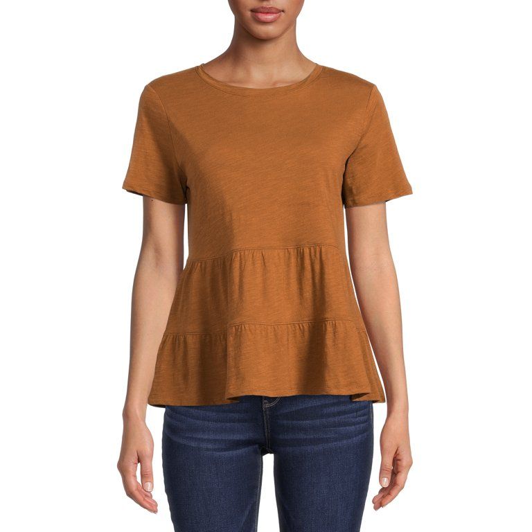 Time and Tru Women's Short Sleeve Peplum T-Shirt - Walmart.com | Walmart (US)