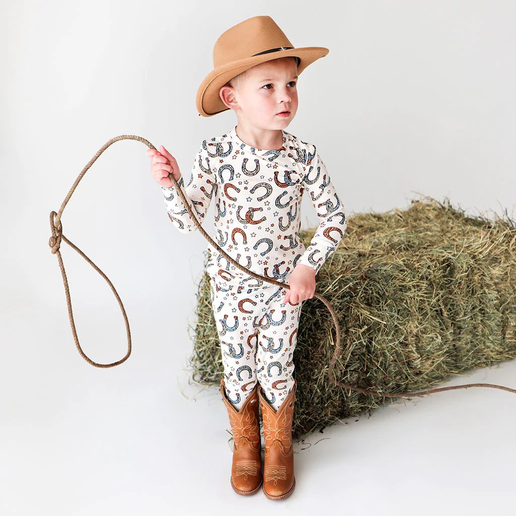 Horseshoe Cream Long Sleeve Toddler Pajamas | Kidd | Posh Peanut