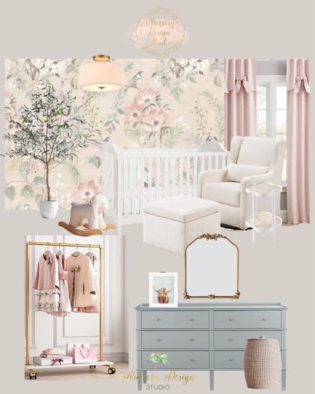 Floral girl’s nursery, pink curtains , blue dresser, clothes storage, 

#LTKbaby #LTKhome #LTKbump