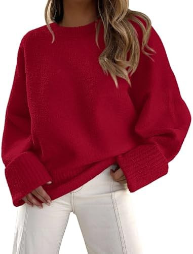 PRETTYGARDEN Women's Fall Oversized Sweaters Casual Crewneck Pullover Long Sleeve Fuzzy Chunky Kn... | Amazon (US)