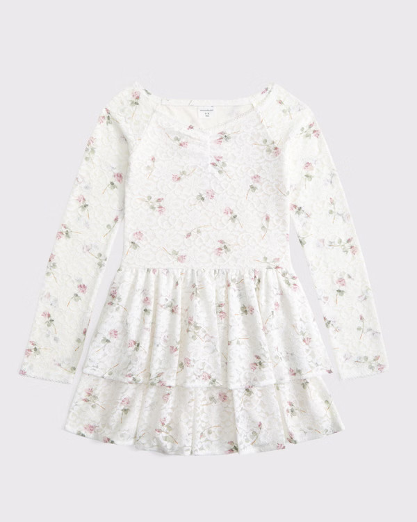 long-sleeve lace tiered mini dress | Abercrombie & Fitch (US)