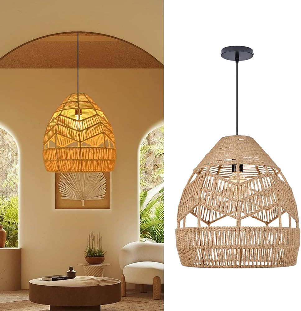 Arturesthome Rattan Pendant Light Fixtures, Wicker Boho Basket Lighting Chandelier, Large Natural... | Amazon (US)