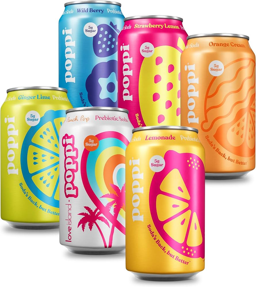 Poppi Prebiotic Soda, Sparkling Water & Fruit Juice, Bombshells, 12 Oz, 12 Pack | Amazon (US)