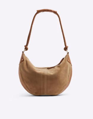 River Island Suede knot handle slouchy shoulder bag in brown - light | ASOS (Global)
