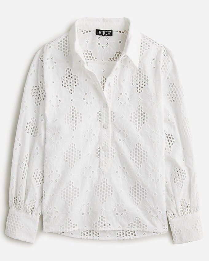 Long-sleeve popover top in eyelet | J. Crew US