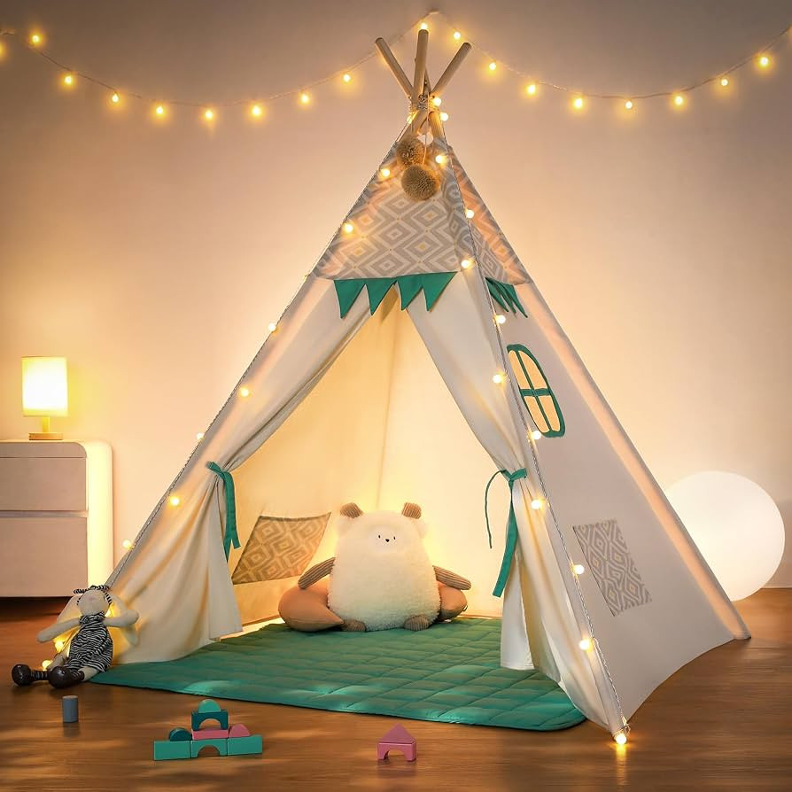 besrey Teepee Tent for Kids with Padded Mat & Light, Kids Tents Indoor Playhouse, Large Kids Tipi... | Amazon (US)