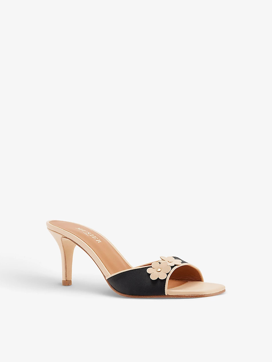 Canaries floral-appliqué satin mules | Selfridges