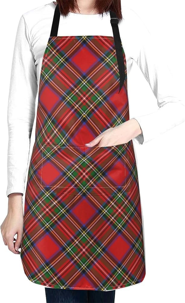 Christmas Red and Green Plaid Apron,Adjustable Neck Strap for Men Women Kitchen Cooking Baking Ga... | Amazon (US)