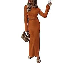 PRETTYGARDEN 2023 Fall 2 Piece Outfits For Women Rib Knit Crop Top And Slit Maxi Dress Skirt Sets Tr | Amazon (US)