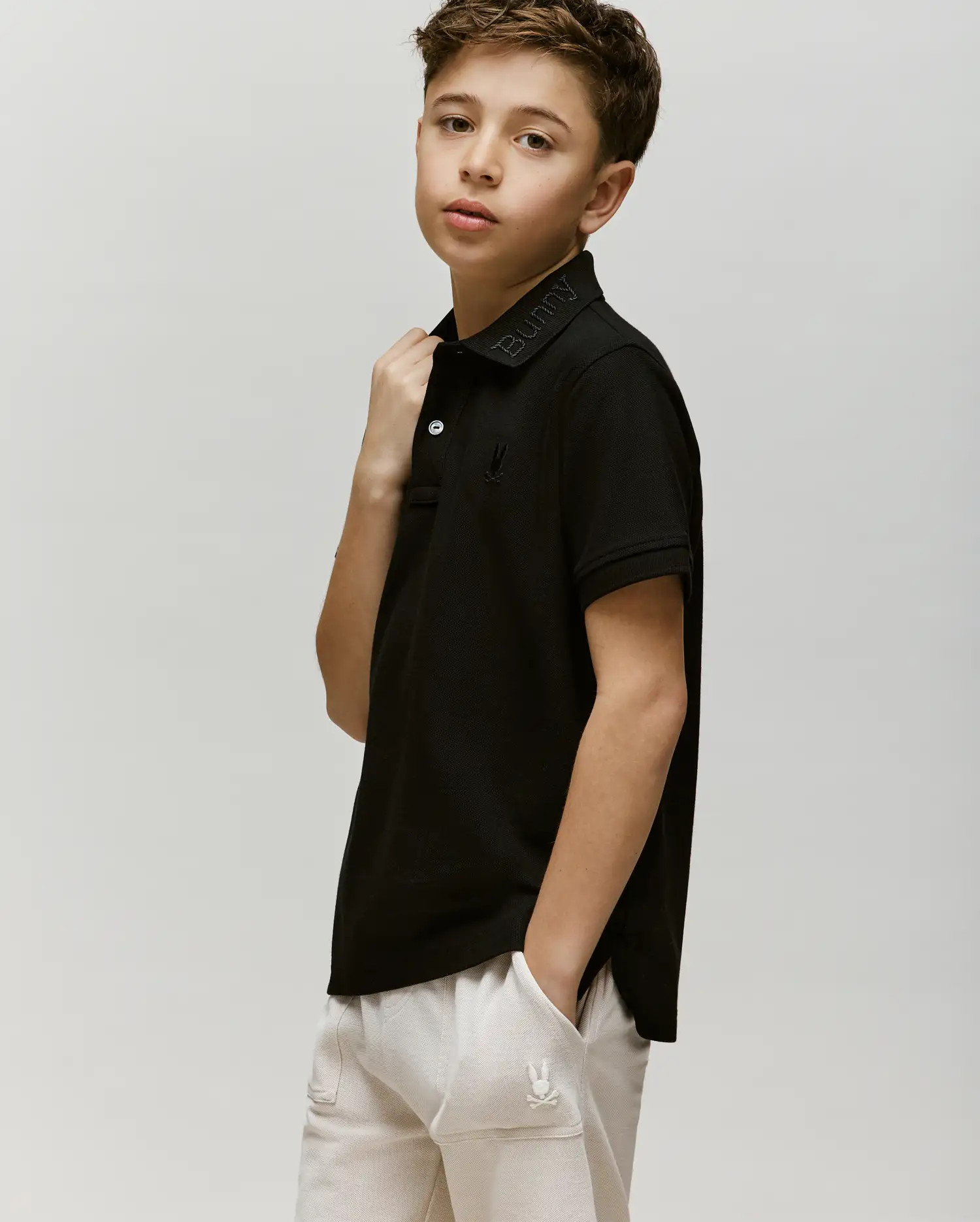 Kids Black Cyrus Wordmark Pique Polo | Psycho Bunny | Psycho Bunny