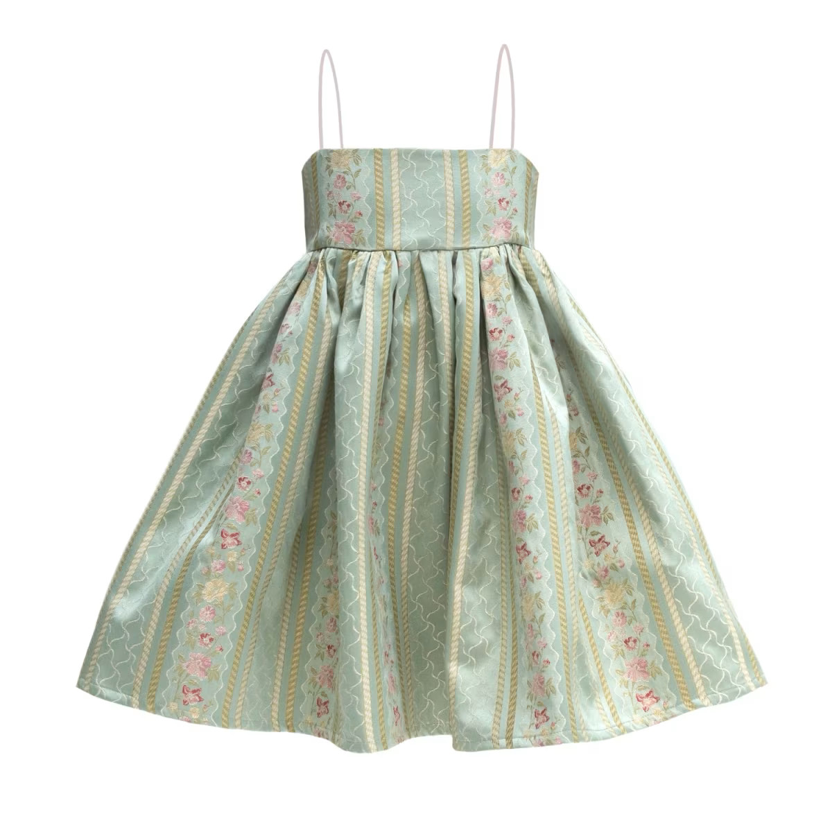 Seafoam Stripe Brocade Puff Dress | Wolf & Badger