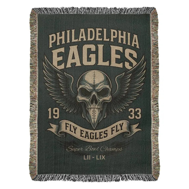 Philadelphia Eagles Woven Blanket – Skull & Wings Fan Throw | Etsy (US)